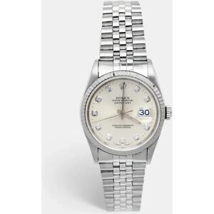 ROLEX Silver 18K White Gold Stainless Steel Diamond Datejust 16234 Men's Wristwatch 36 mm