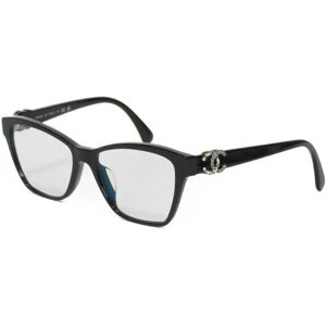 Chanel Glasses Cat's Eye Shape Logo Clear Black Strass Calf Rim Coco Mark Plastic A71440 Women's