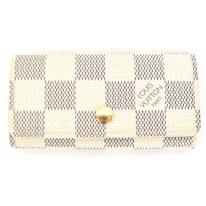 LOUIS VUITTON Key Case Damier Azur Multicle 4 Canvas Azure Gold Unisex