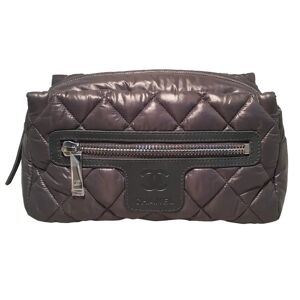 Chanel Grey Quilted Nylon Travel Accessories Cosmetic Pouch