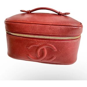 Chanel Vintage lipstick red caviar leather cosmetic and toiletry pouch, makeup case bag