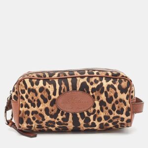 Dolce&Gabbana Leopard Print Fabric and Leather Cosmetic Pouch