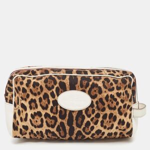 Dolce&Gabbana Brown Leopard Print Fabric and Leather Cosmetic Pouch
