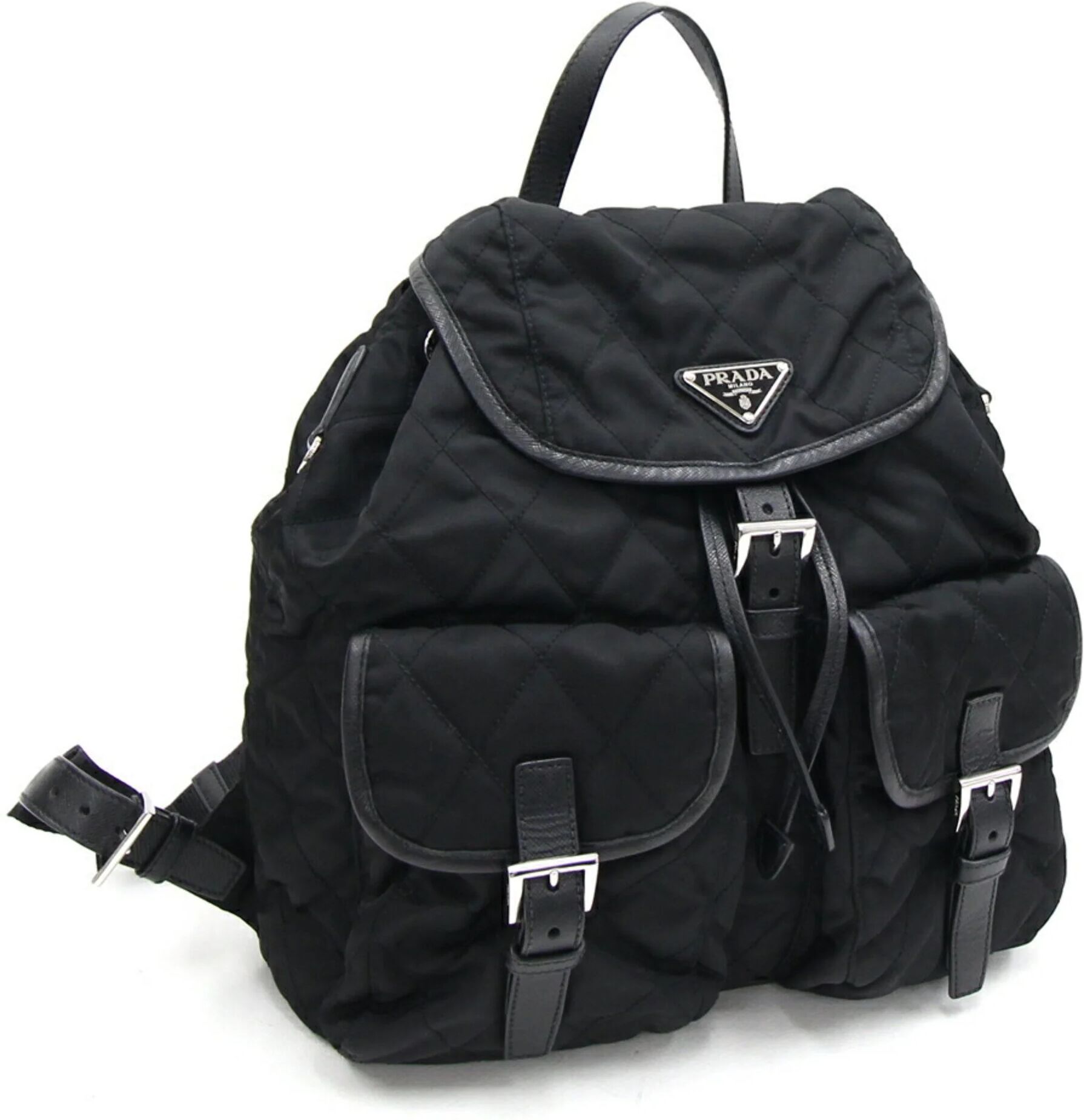 Prada Backpack 1BZ811 Black Nylon Leather Rucksack Quilted Ladies