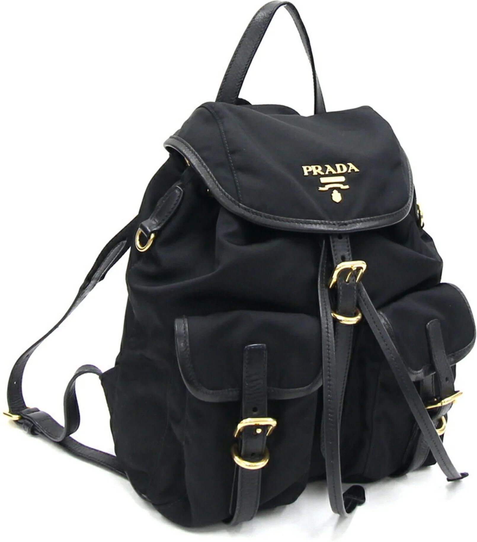 Prada Backpack BZ677 Black Nylon Leather Rucksack Knapsack Ladies