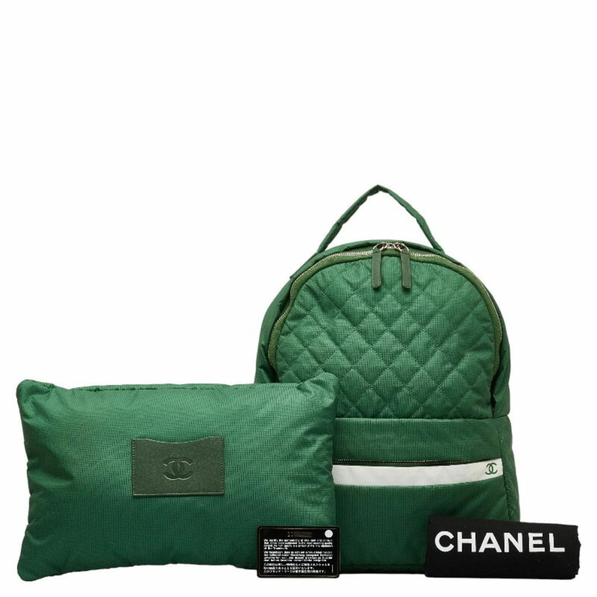 Chanel Backpack Green Nylon Leather Women's