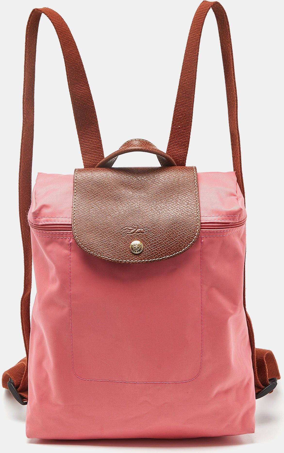 LONGCHAMP Pink/Brown Nylon and Leather Le Pliage Backpack