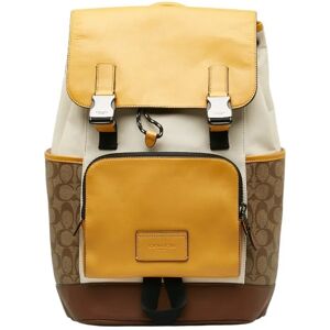 COACH Signature Truck Backpack Colorblock Rucksack CC355 Yellow Beige PVC Leather Men's