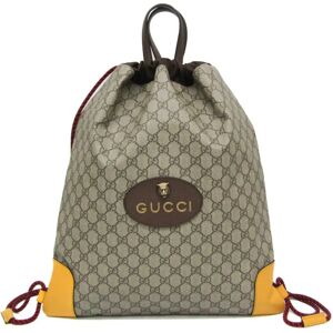 Gucci Drawstring 473872 Women,Men GG Supreme,Leather Backpack Beige,Dark Brown,Yellow