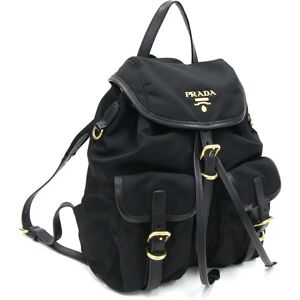 Prada Backpack BZ677 Black Nylon Leather Rucksack Knapsack Ladies