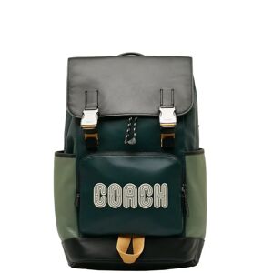 COACH Backpack C6656 Green Black Nylon Leather Women's