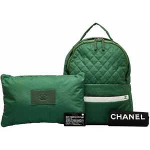 Chanel Backpack Green Nylon Leather Women's