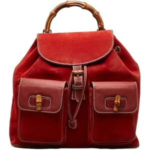 Gucci Bamboo Backpack 003 58 0016 Red Suede Leather Women's