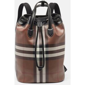 Burberry Dark Birch Brown Check Coated Canvas and Leather Drawcord Backpack