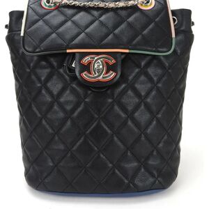 Chanel backpack rucksack matelasse here mark lambskin leather 23 series black multicolor quilting ladies bag