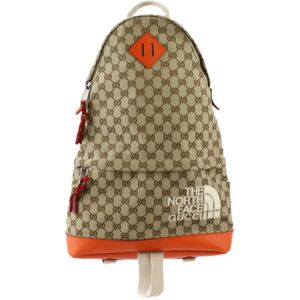 Gucci THE NORTH FACE Collaboration Rucksack/Daypack 650288 GG Canvas Leather Beige Orange Silver Hardware Backpack