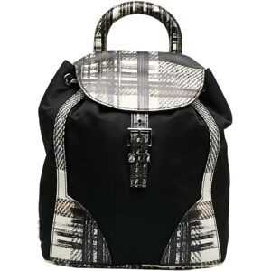 Prada Tessuto Saffiano Plaid Rucksack Backpack 1BZ038 Black White Nylon Leather Women's