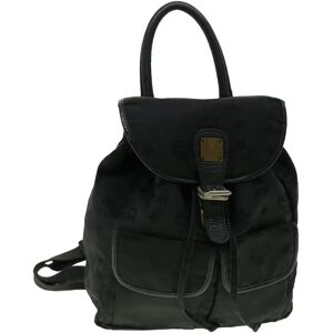 MCM Vicetos Logogram Backpack Nylon Black Auth 30280