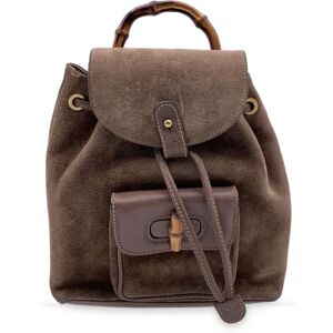 Gucci Vintage Brown Suede Bamboo Small Backpack Shoulder Bag