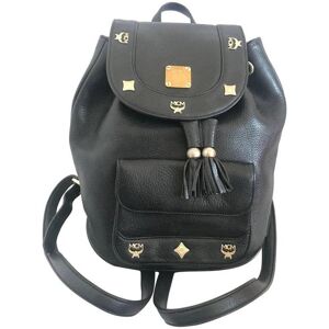 MCM Vintage black backpack with golden studded logo motifs and drawstrings