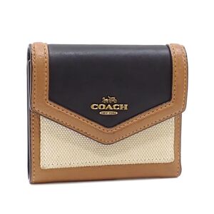 COACH Tri-Fold Wallet Women's Brown Black Leather Canvas 91766 C207604