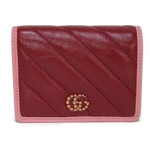 Gucci Bifold Wallet Quilted Compact Red Pink Bicolor Enamel GG Marmont 573811 1X5EG 6476 Women's Bill Purse