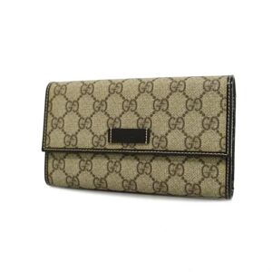 Gucci Tri-fold Long Wallet GG Supreme 190336 Leather Brown Champagne Men's Women's