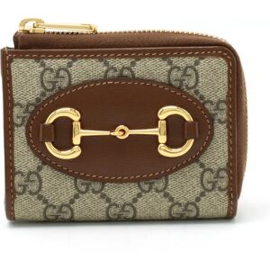 Gucci GG Supreme Horsebit Coin Case, Purse, Card Wallet, L-Shaped, Beige, Brown, 644459