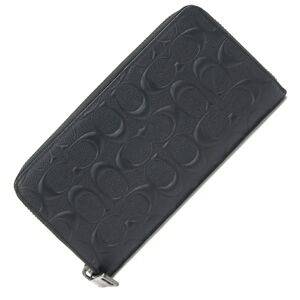 COACH Round Long Wallet Deposted Signature Accordion Zip F58113 Black Leather Women Men