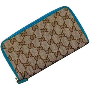 Gucci Long Wallet Beige Blue 363423 Purse Canvas Leather  GG Women's