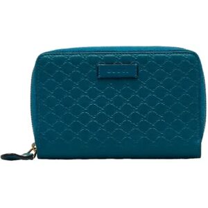 Gucci Micro sima Round Zip Bifold Wallet 449423 Turquoise Blue Leather Women's