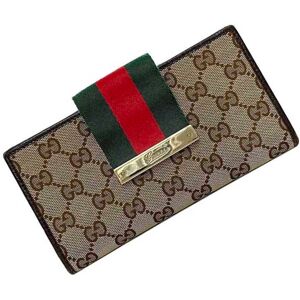 Gucci Bifold Long Wallet Beige Brown Webbing Line 181668 Folding Canvas Leather  Striped Border Women's Green Red