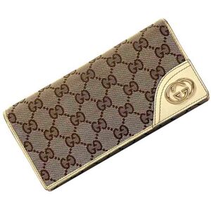 Gucci Bifold Long Wallet Beige White Brown Gold New Bullitt 204836 GG Canvas Leather  Interlocking Fold