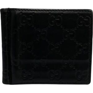 Gucci sima GG Pattern Logo Leather Genuine Mini Bifold Wallet Billfold Card Case Black