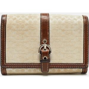 COACH Brown Signature Canvas and Leather Buckle Flap Wallet