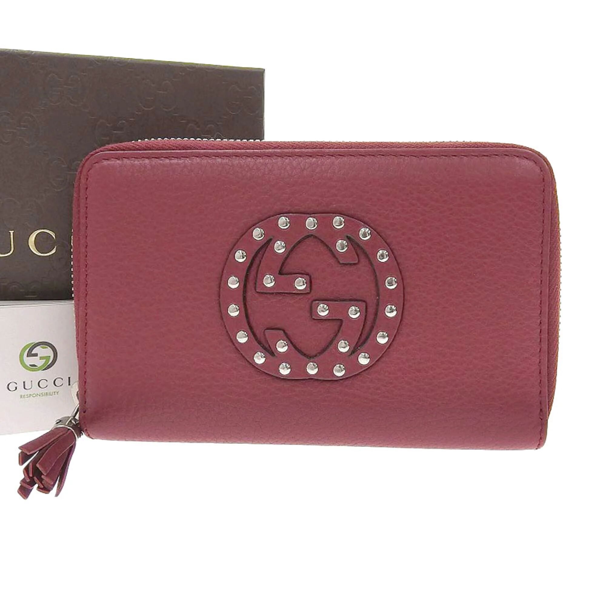 Gucci Soho Medium Interlocking G Round Zipper Long Wallet Wine Red 351486 2149