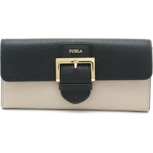 Furla FLO bifold long wallet belt motif bicolor leather black light gray