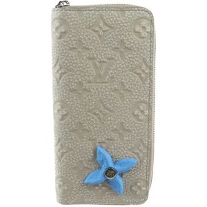 LOUIS VUITTON Zippy Wallet Vertical Monogram Long M81573 Taurillon Leather Chalk White Light Blue Round Vuitton