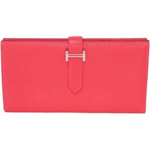 Hermes Long Wallet Bearn Souffle H Mark Belt Strap Pink Palladium Silver S Metal Fittings Chevre Rose Azalee C Engraved Women's Bill Compartment