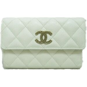 Chanel Matelasse medium wallet tri-fold long wallet White Caviar Skin [Grained Calf] AP3051