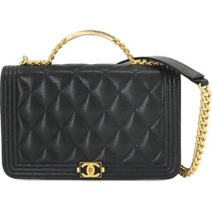 Chanel Boy  Chain Wallet Long Caviar Skin Black Gold Metal Fittings