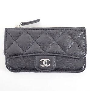 Chanel AP2570 Classic Caviar Skin Matelasse Fragment Case Business Card Holder/Card Wallet/Coin Black Silver Metal Fittings Women's