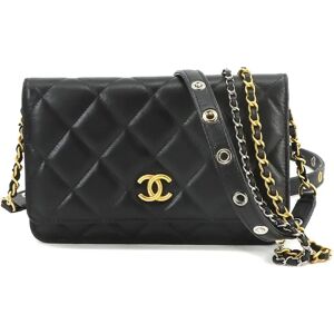 Chanel Matelasse Chain Wallet Long Leather Black Gold Silver Hardware