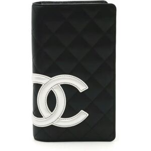 Chanel Cambon Line Coco Mark Bi-fold Long Wallet Leather Soft Calf Black Silver A26717