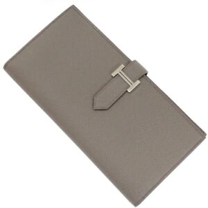 Hermes Long Wallet Bearn Soufflet Bi-fold Etain Grey Epsom Leather D Stamp Men's Women's  KM2652