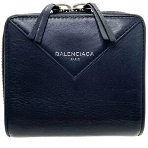 Balenciaga Wallet Paper Billfold Compact Leather Black 371662 Round Zip Bifold PAPER ZA BILLFOLD RNN-13129