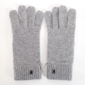 Hermes H Embroidered 100% Cashmere Gloves L Grey Men's