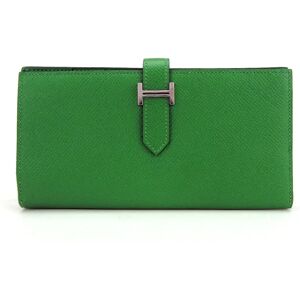 Hermes Long Wallet Bearn Soufflet Veau Epsom Bamboo Green Bi-fold Women's Men's