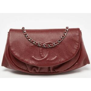 Chanel Red Quilted Caviar Leather Half Moon Wallet On Chain