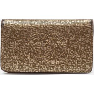 Chanel Gold Leather Timeless CC L Yen Wallet